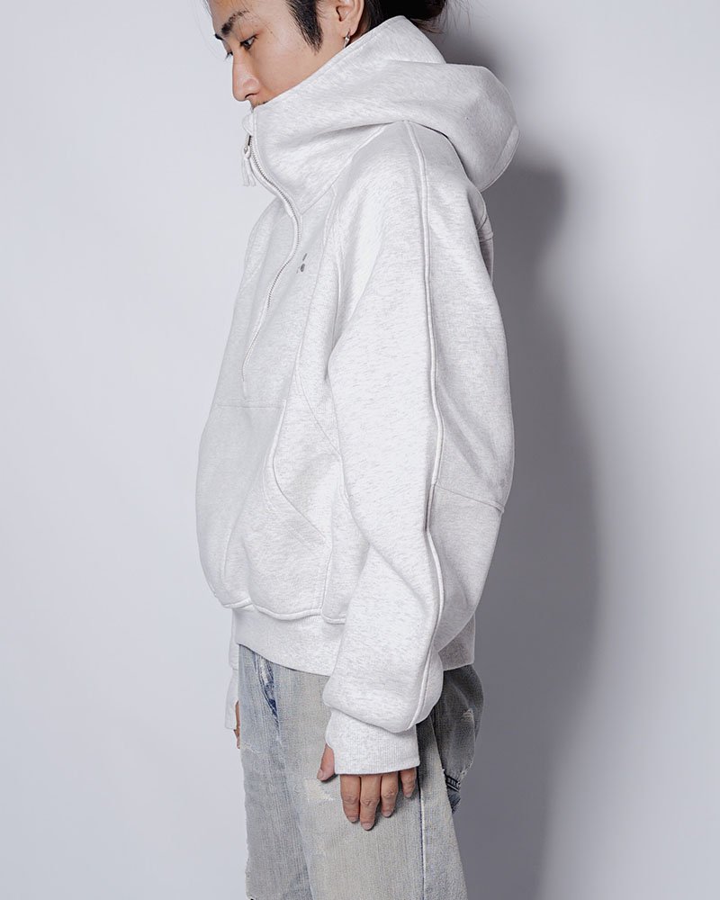 PANEL-SWITCHING HALF-ZIP HOODIE -OFF WHITE-