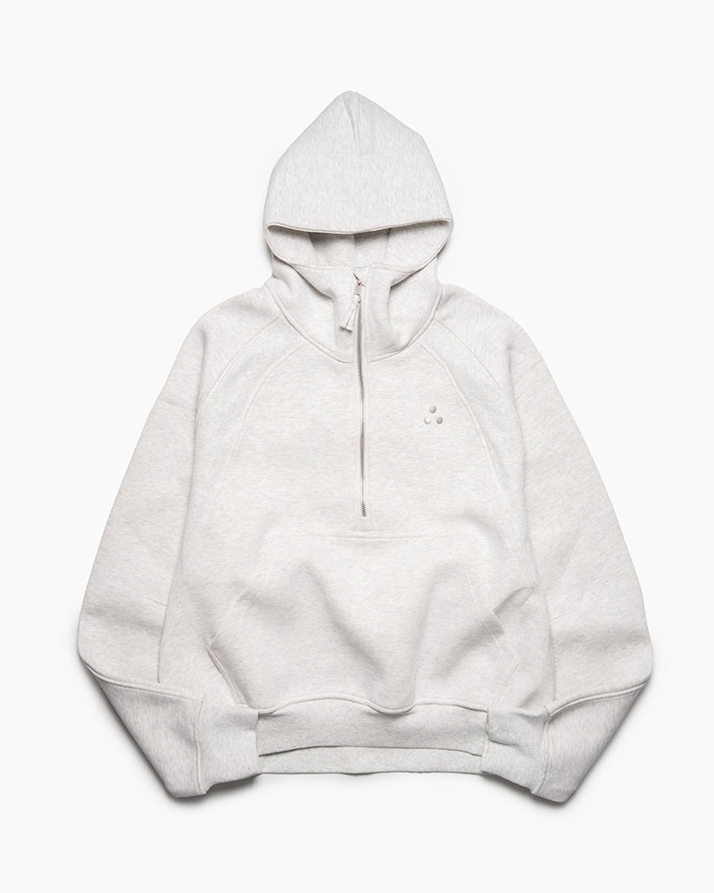 PANEL-SWITCHING HALF-ZIP HOODIE -OFF WHITE-