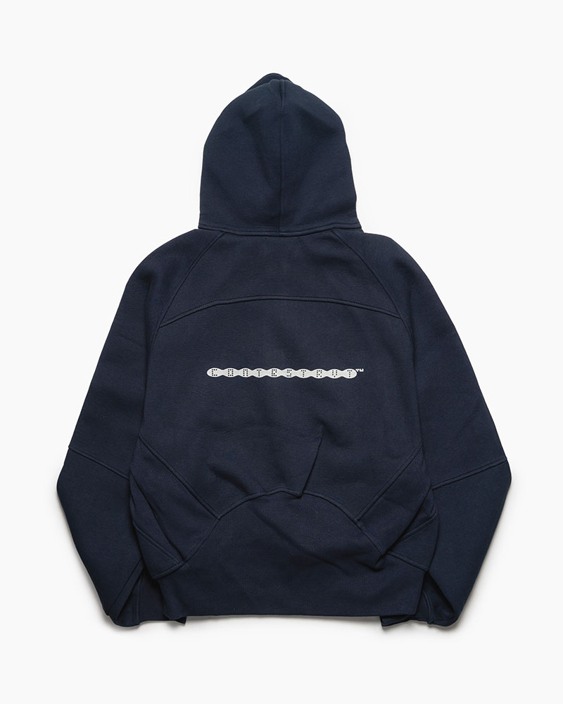 PANEL-SWITCHING HALF-ZIP HOODIE -NAVY-