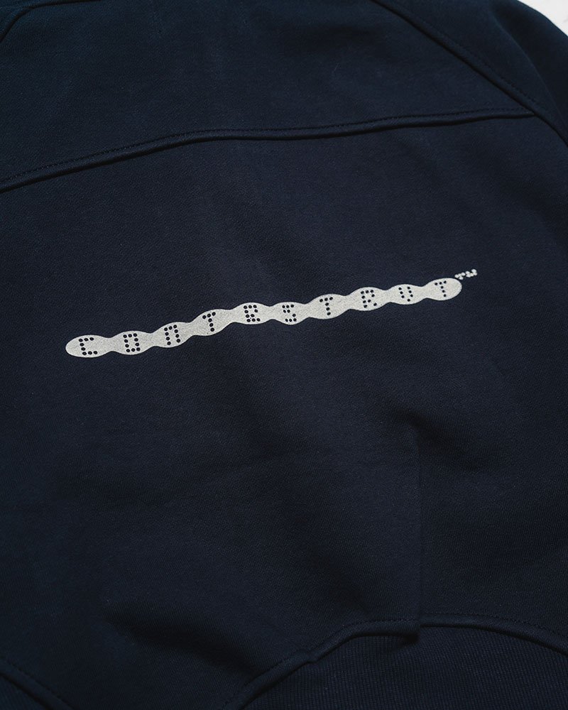 PANEL-SWITCHING HALF-ZIP HOODIE -NAVY-