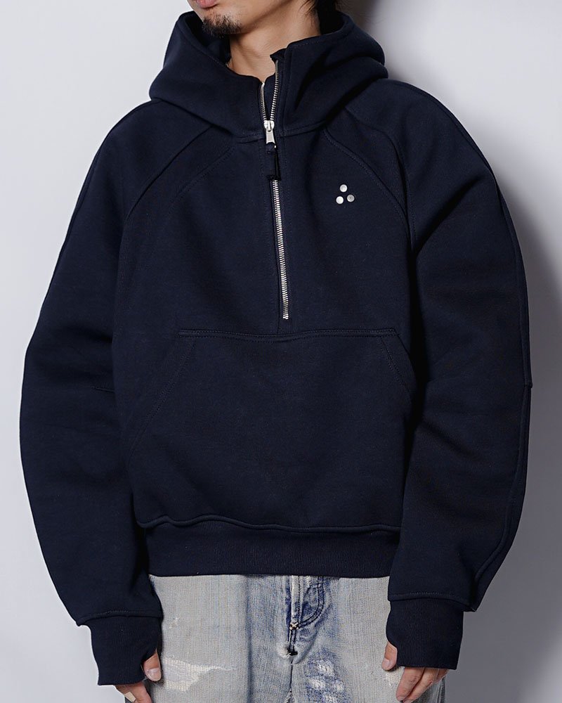 PANEL-SWITCHING HALF-ZIP HOODIE -NAVY-