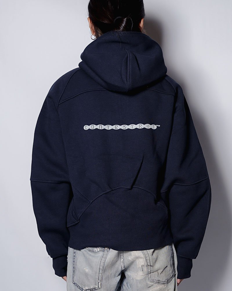 PANEL-SWITCHING HALF-ZIP HOODIE -NAVY-