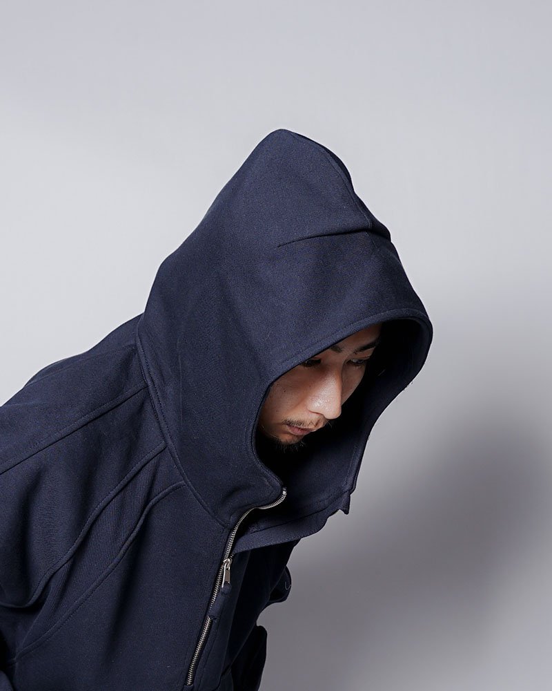 PANEL-SWITCHING HALF-ZIP HOODIE -NAVY-
