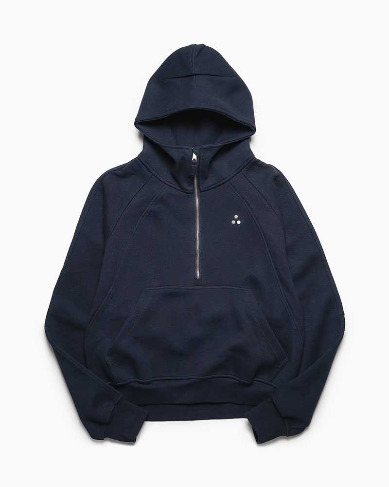 PANEL-SWITCHING HALF-ZIP HOODIE -NAVY-