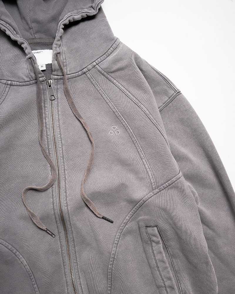 RIB-PANEL ZIP HOODIE -GREY-
