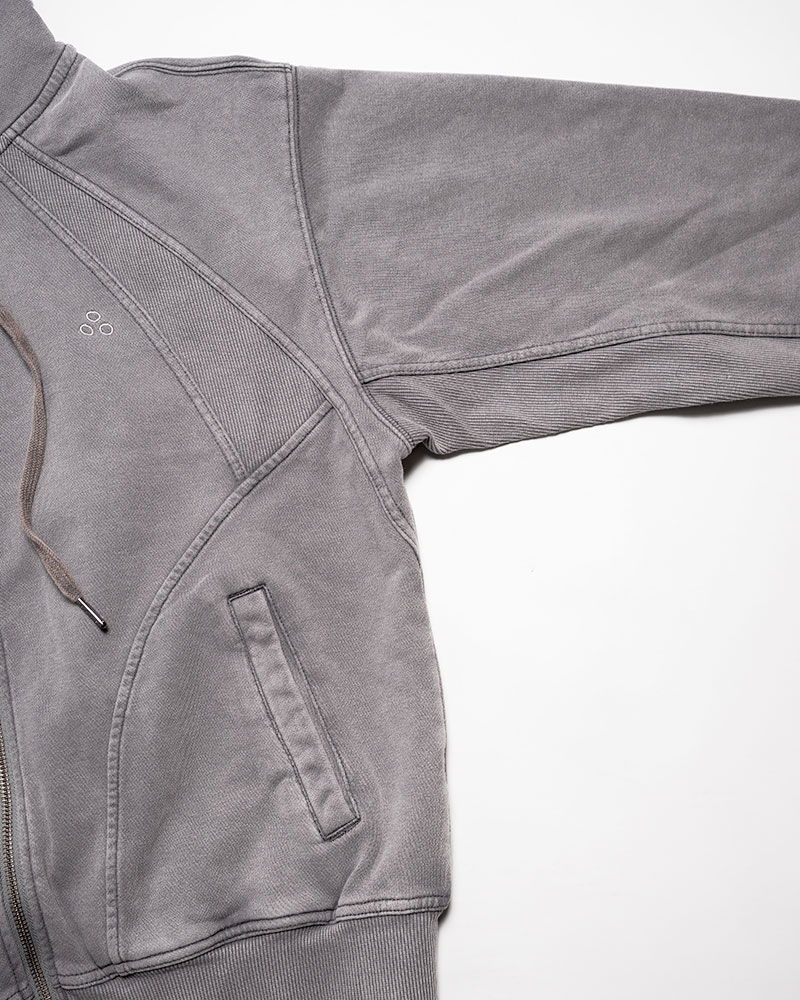 RIB-PANEL ZIP HOODIE -GREY-
