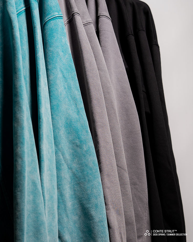 RIB-PANEL ZIP HOODIE -GREY-