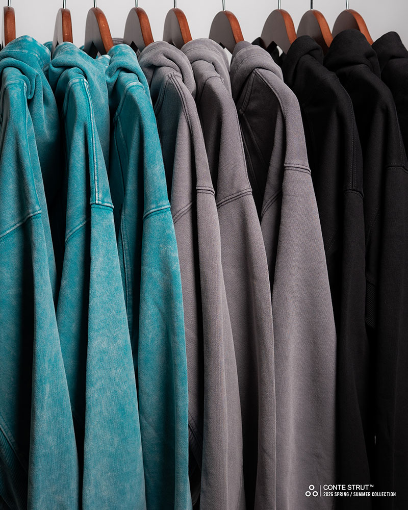 RIB-PANEL ZIP HOODIE -GREY-