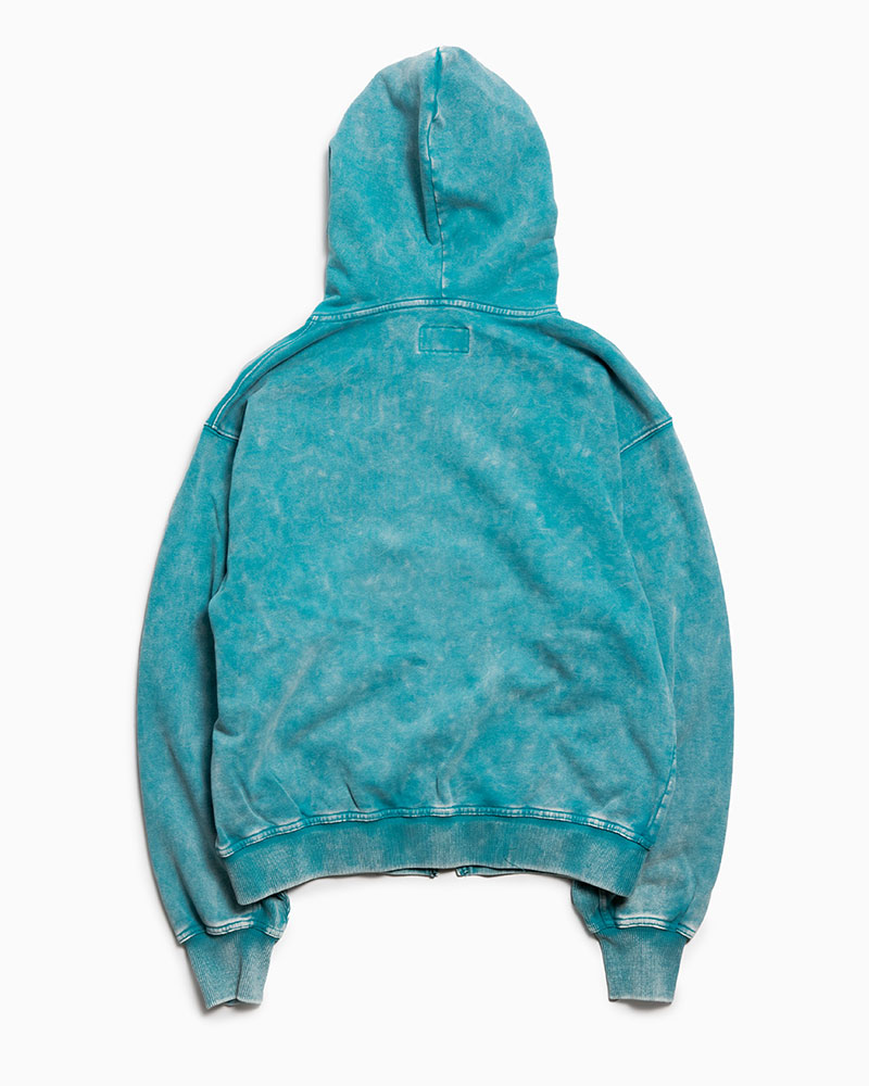 RIB-PANEL ZIP HOODIE -TURQUOISE-