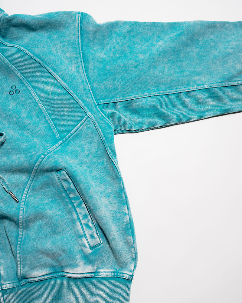 RIB-PANEL ZIP HOODIE -TURQUOISE-