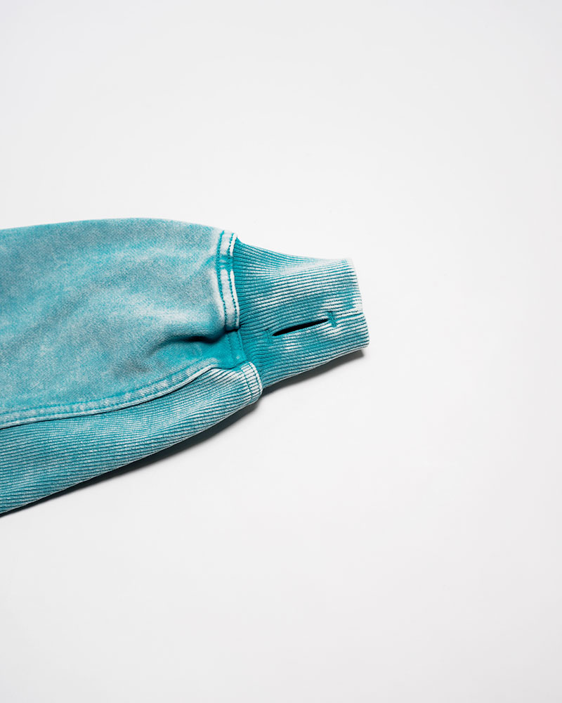 RIB-PANEL ZIP HOODIE -TURQUOISE-