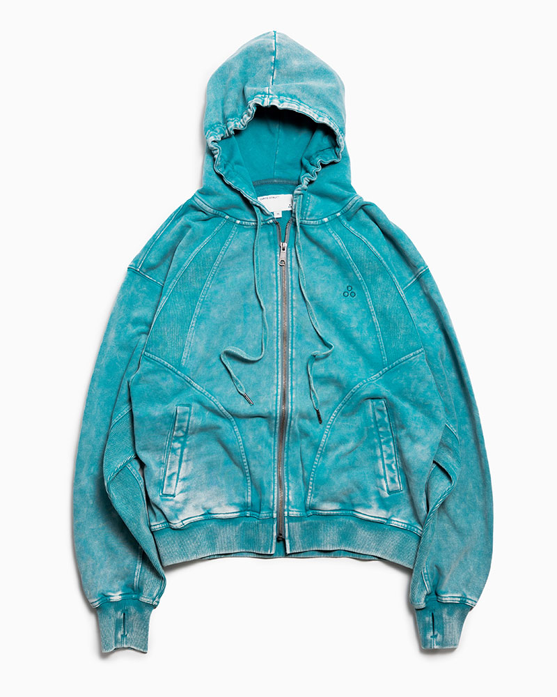 RIB-PANEL ZIP HOODIE -TURQUOISE-