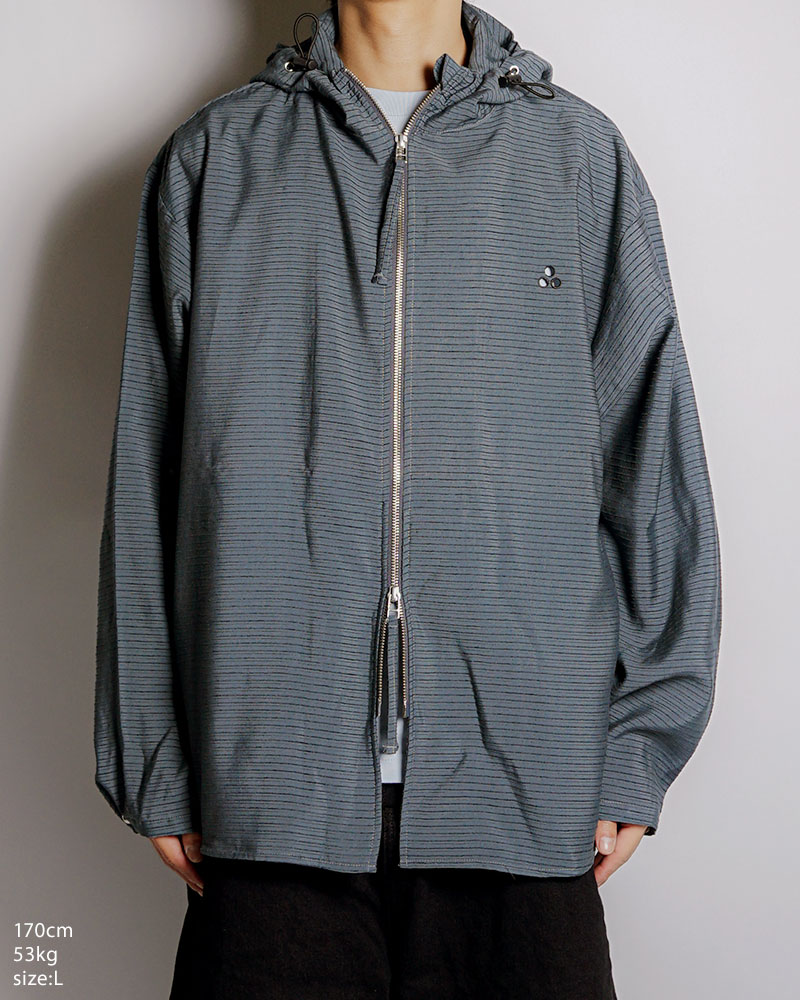ZIP-UP HOODED SHIRTS (BORDER) -NAVY-