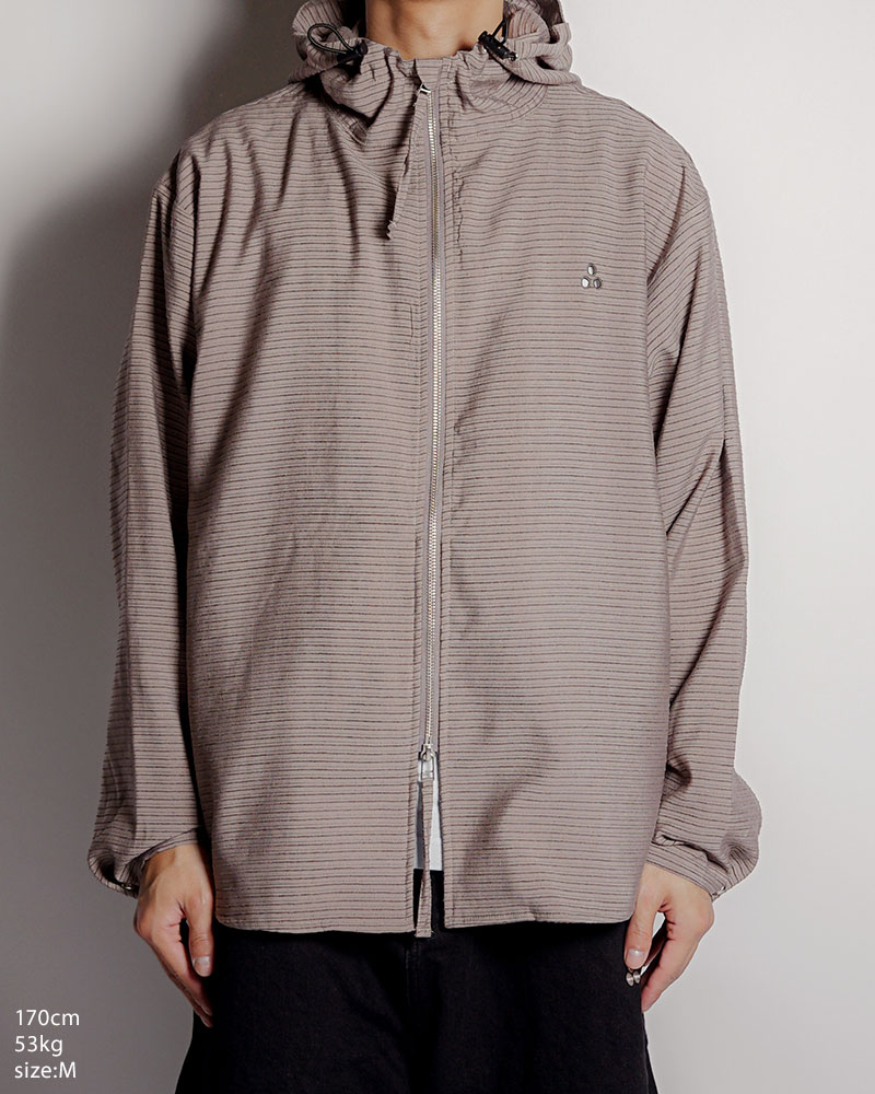 ZIP-UP HOODED SHIRTS (BORDER) -GREIGE-