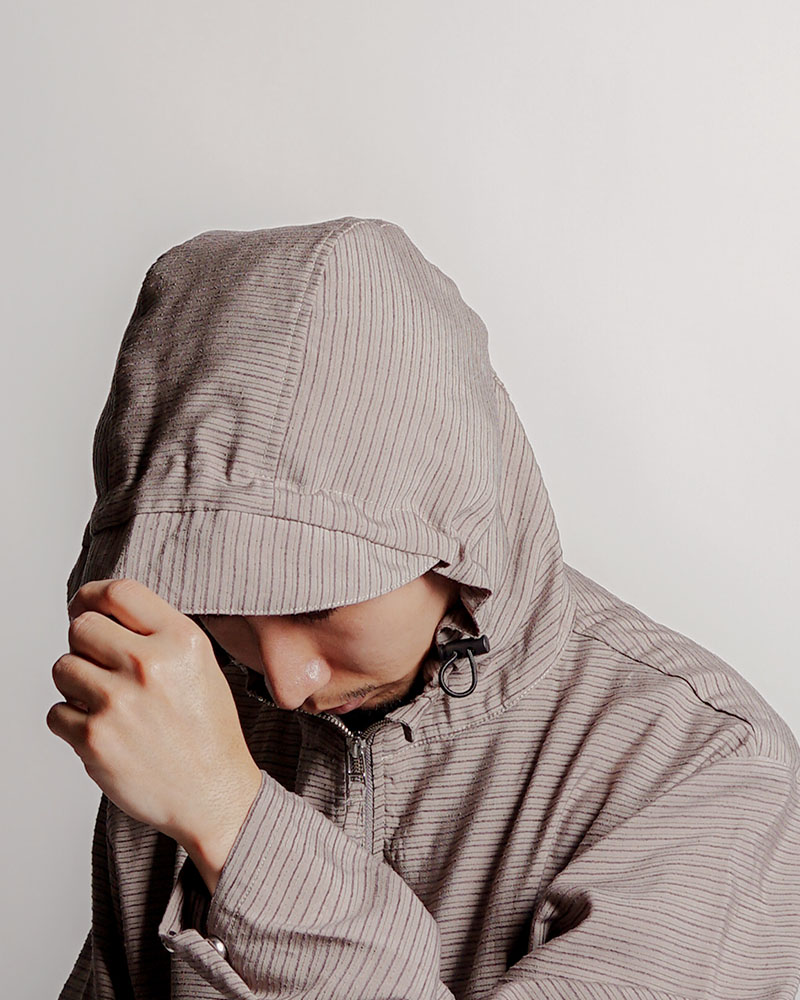 ZIP-UP HOODED SHIRTS (BORDER) -GREIGE-