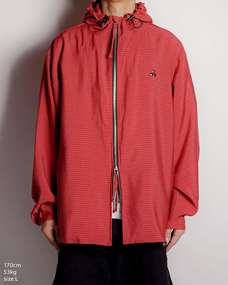 ZIP-UP HOODED SHIRTS (BORDER) -RED-