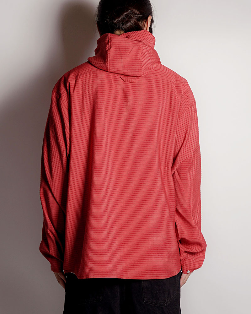 ZIP-UP HOODED SHIRTS (BORDER) -RED-