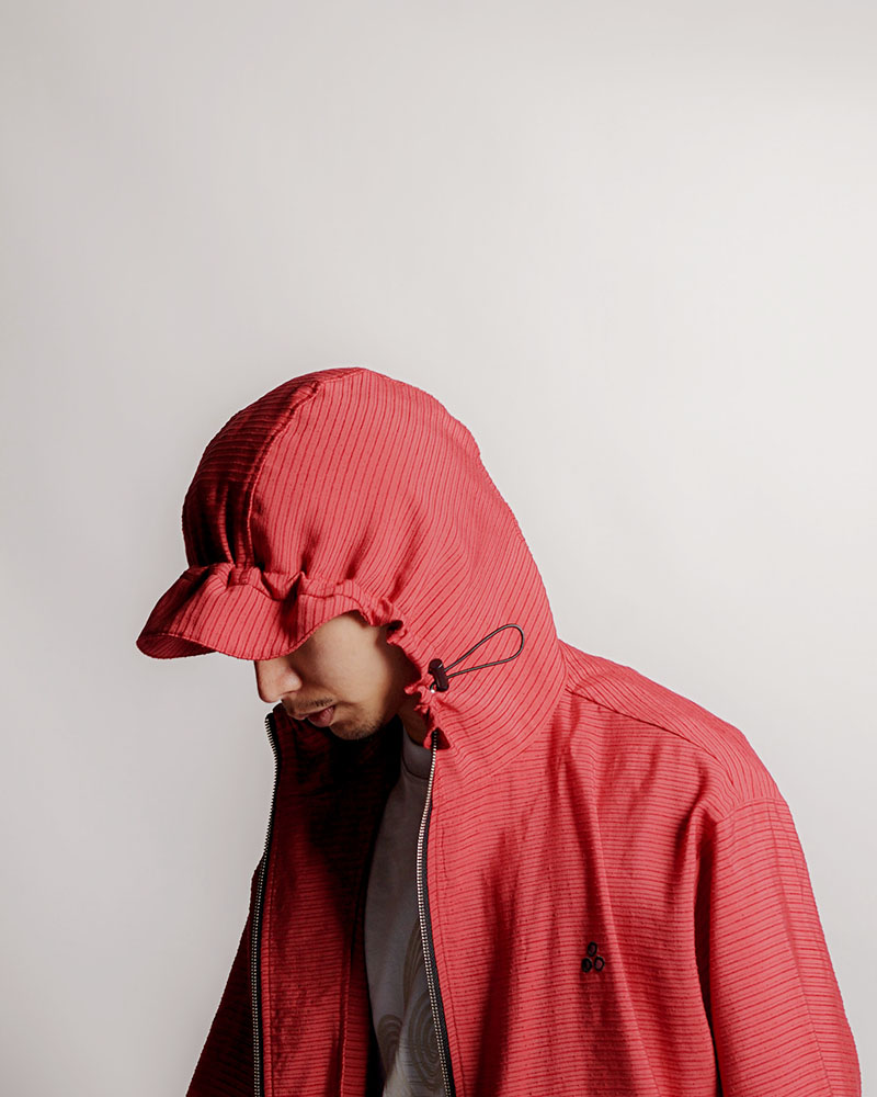 ZIP-UP HOODED SHIRTS (BORDER) -RED-