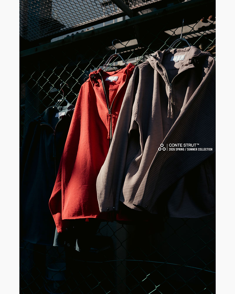 ZIP-UP HOODED SHIRTS (BORDER) -RED-