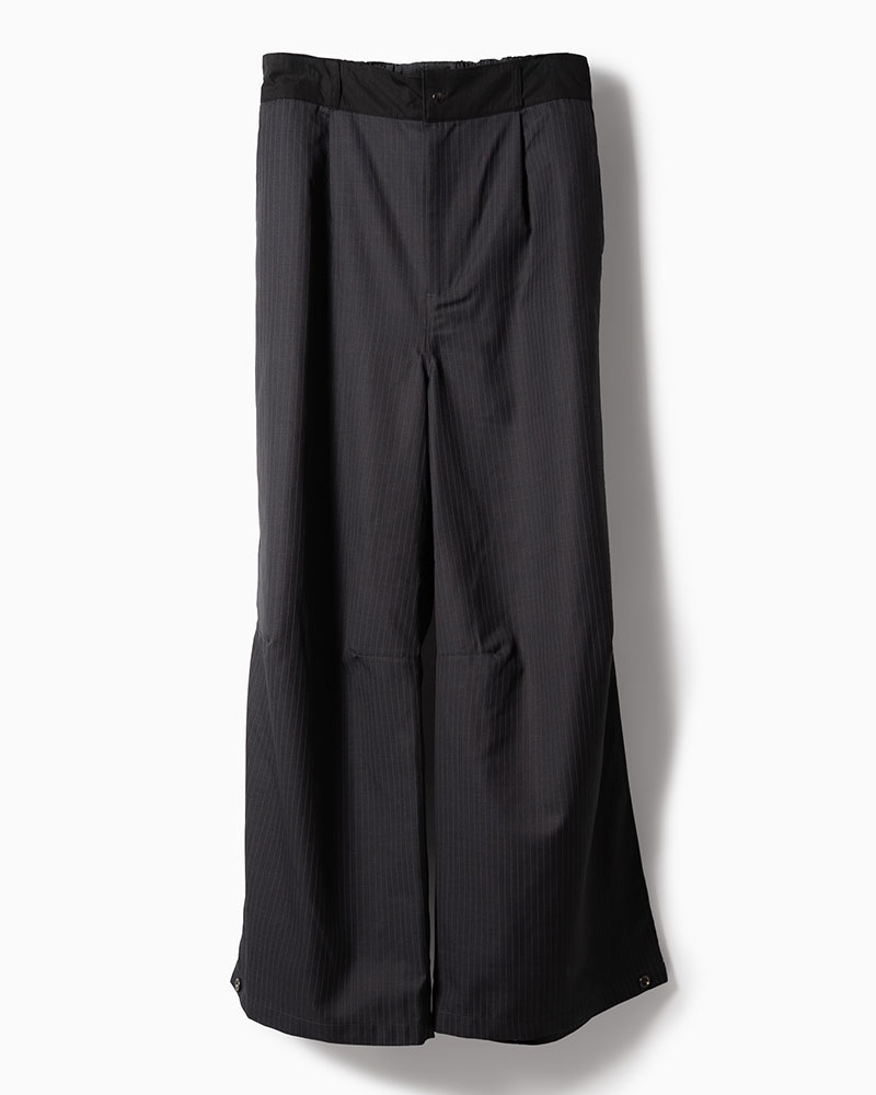 NYLON-TRIMMED WOOL PANTS -BLACK-