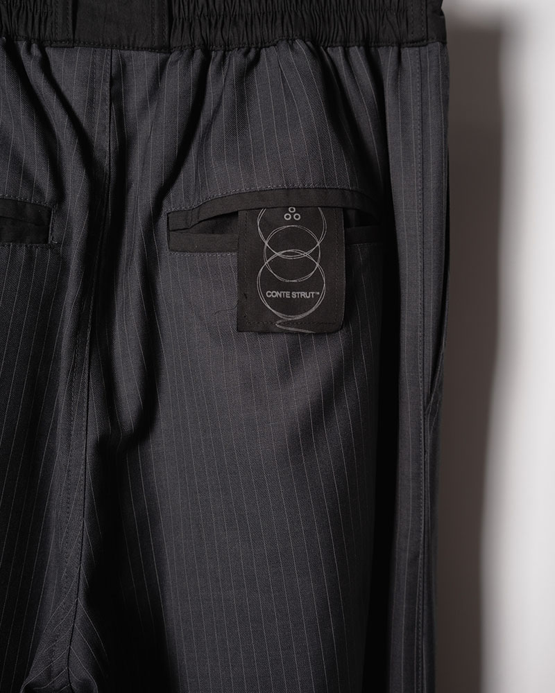 NYLON-TRIMMED WOOL PANTS -BLACK-