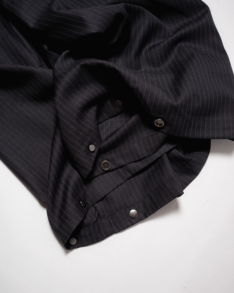 NYLON-TRIMMED WOOL PANTS -BLACK-