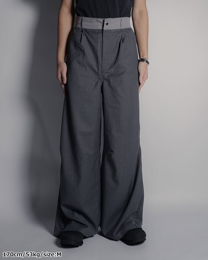 NYLON-TRIMMED WOOL PANTS -BLACK-