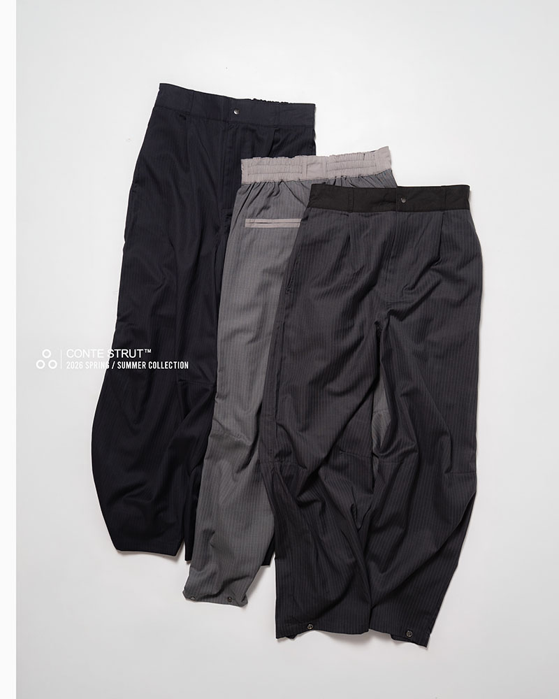 NYLON-TRIMMED WOOL PANTS -BLACK-