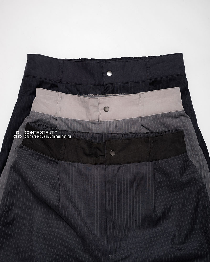 NYLON-TRIMMED WOOL PANTS -BLACK-