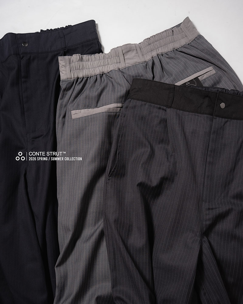 NYLON-TRIMMED WOOL PANTS -BLACK-