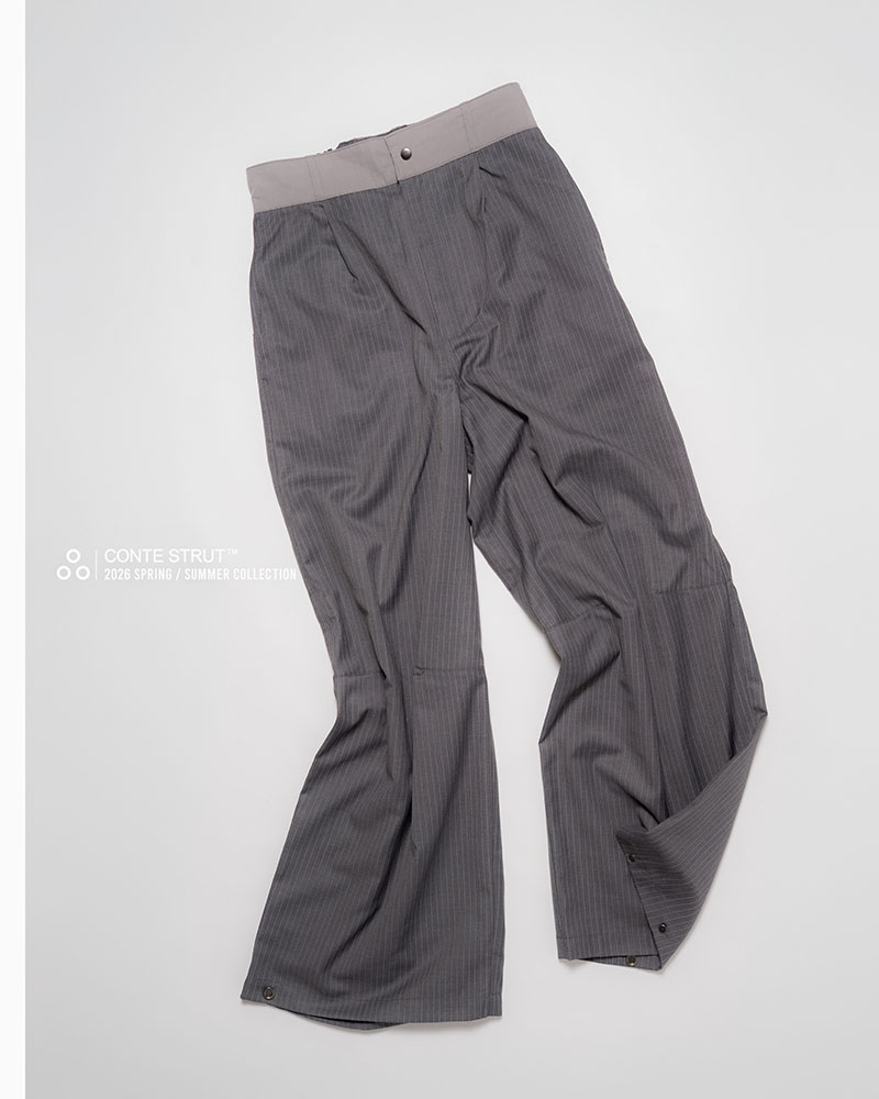 NYLON-TRIMMED WOOL PANTS -BLACK-