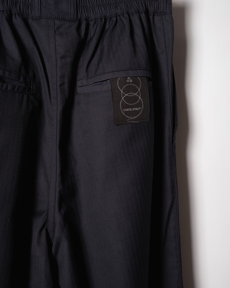 NYLON-TRIMMED WOOL PANTS -NAVY-