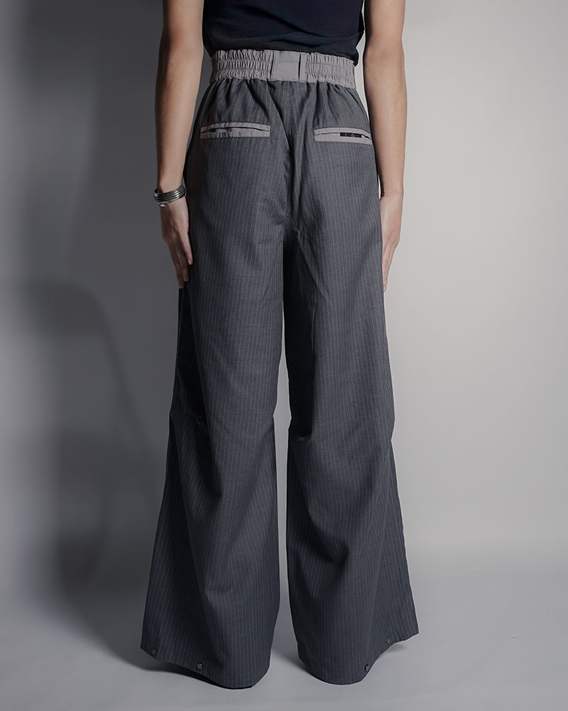 NYLON-TRIMMED WOOL PANTS -NAVY-