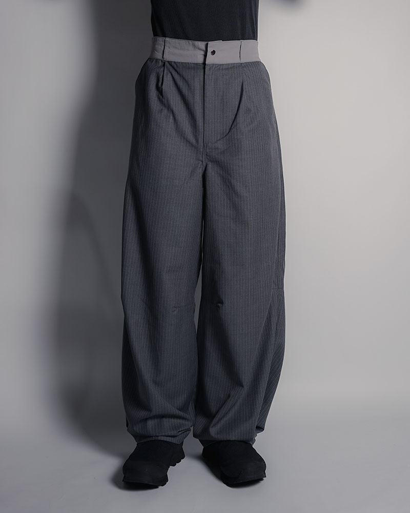 NYLON-TRIMMED WOOL PANTS -NAVY-