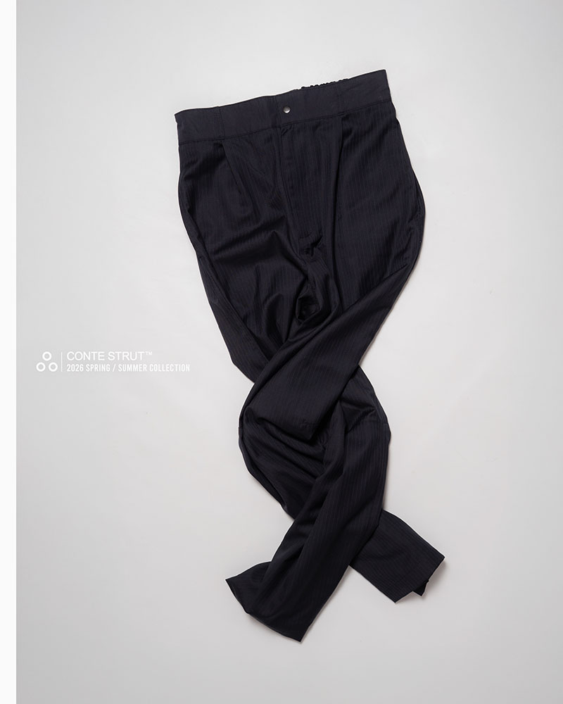 NYLON-TRIMMED WOOL PANTS -NAVY-