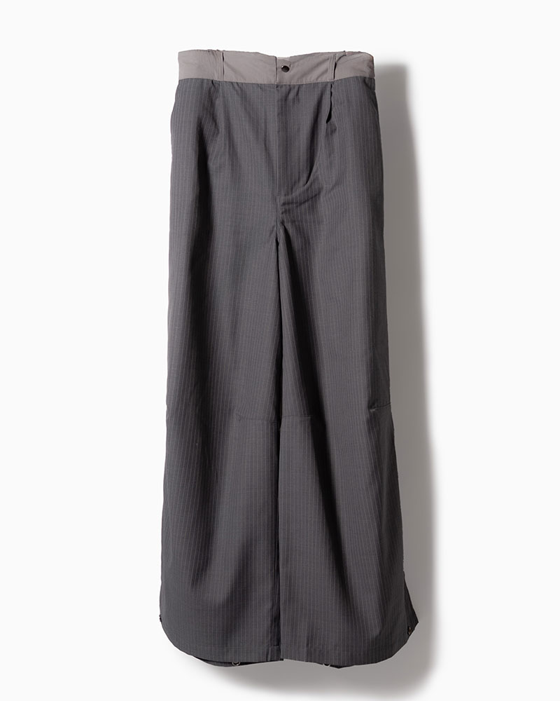 NYLON-TRIMMED WOOL PANTS -GREY-
