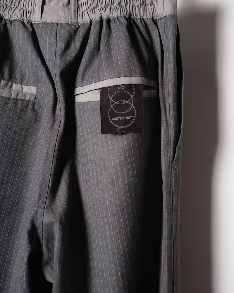 NYLON-TRIMMED WOOL PANTS -GREY-