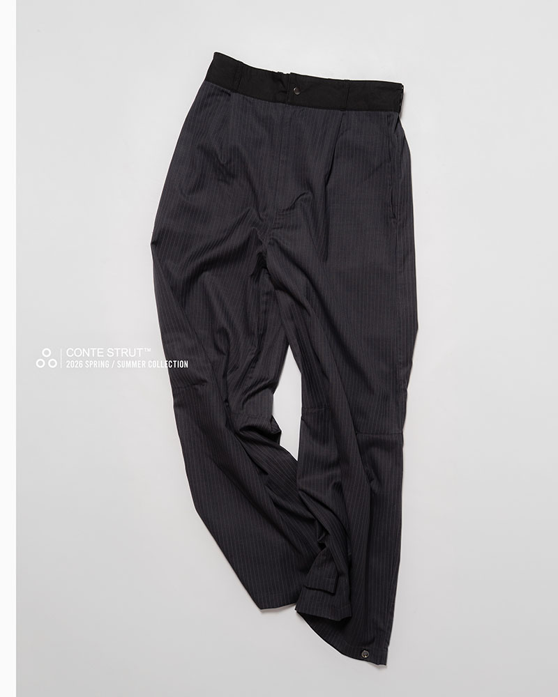 NYLON-TRIMMED WOOL PANTS -GREY-