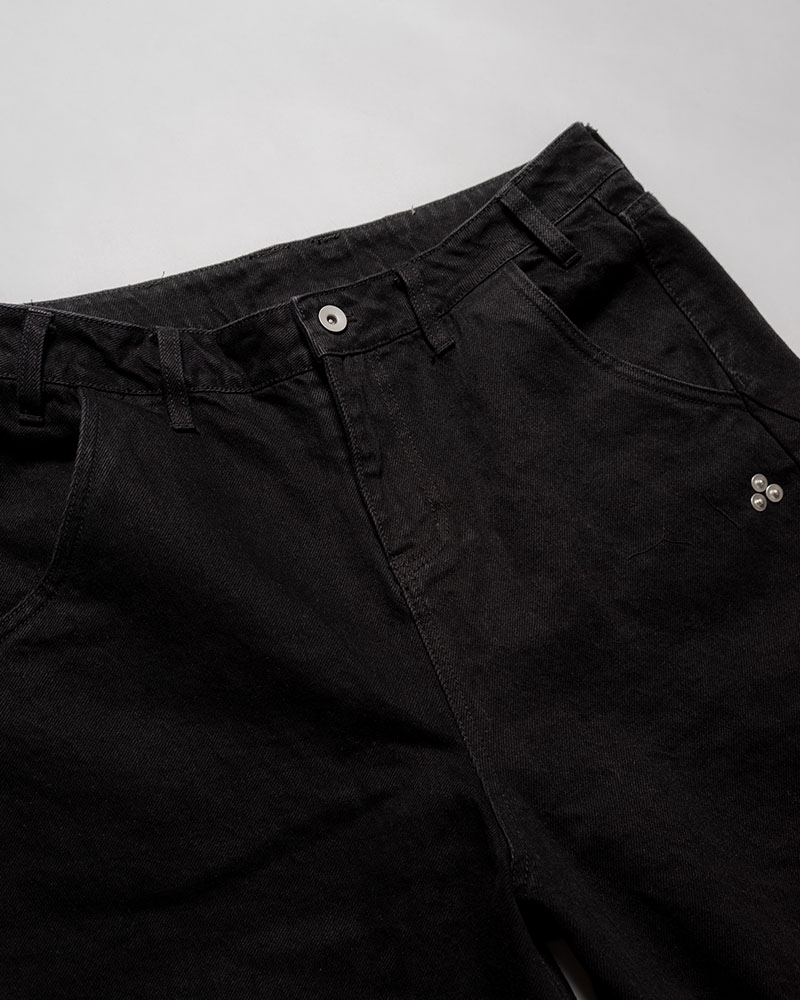 3D DENIM HALF PANTS -BLACK-