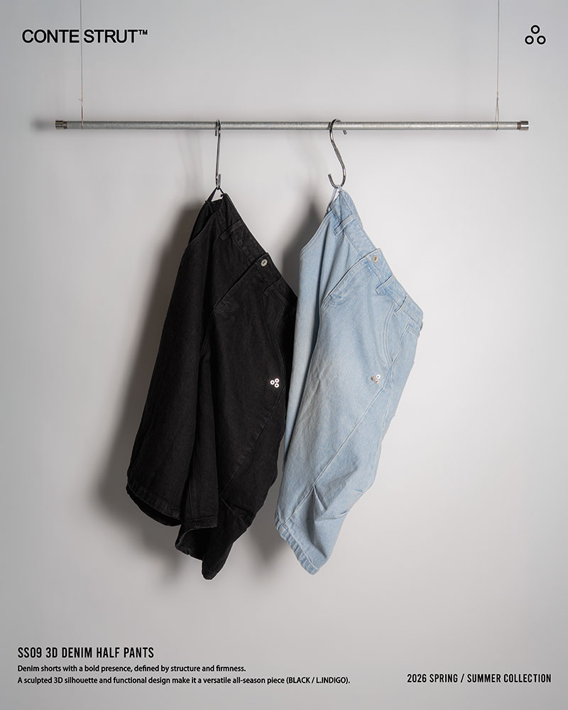 3D DENIM HALF PANTS -BLACK-