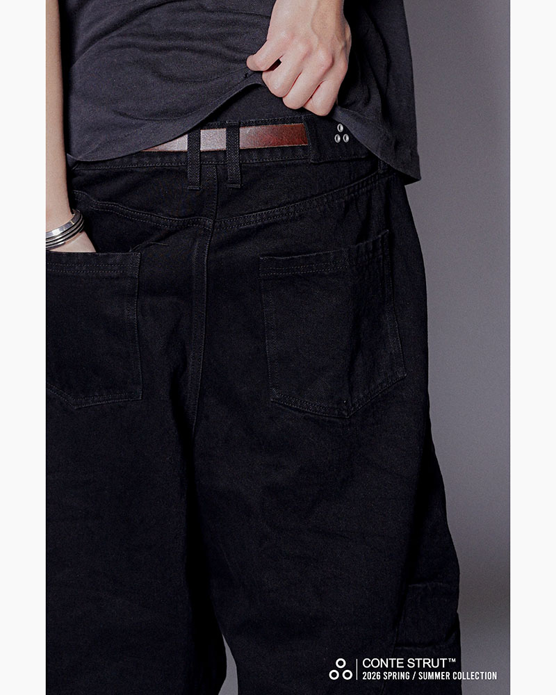 3D DENIM HALF PANTS -BLACK-