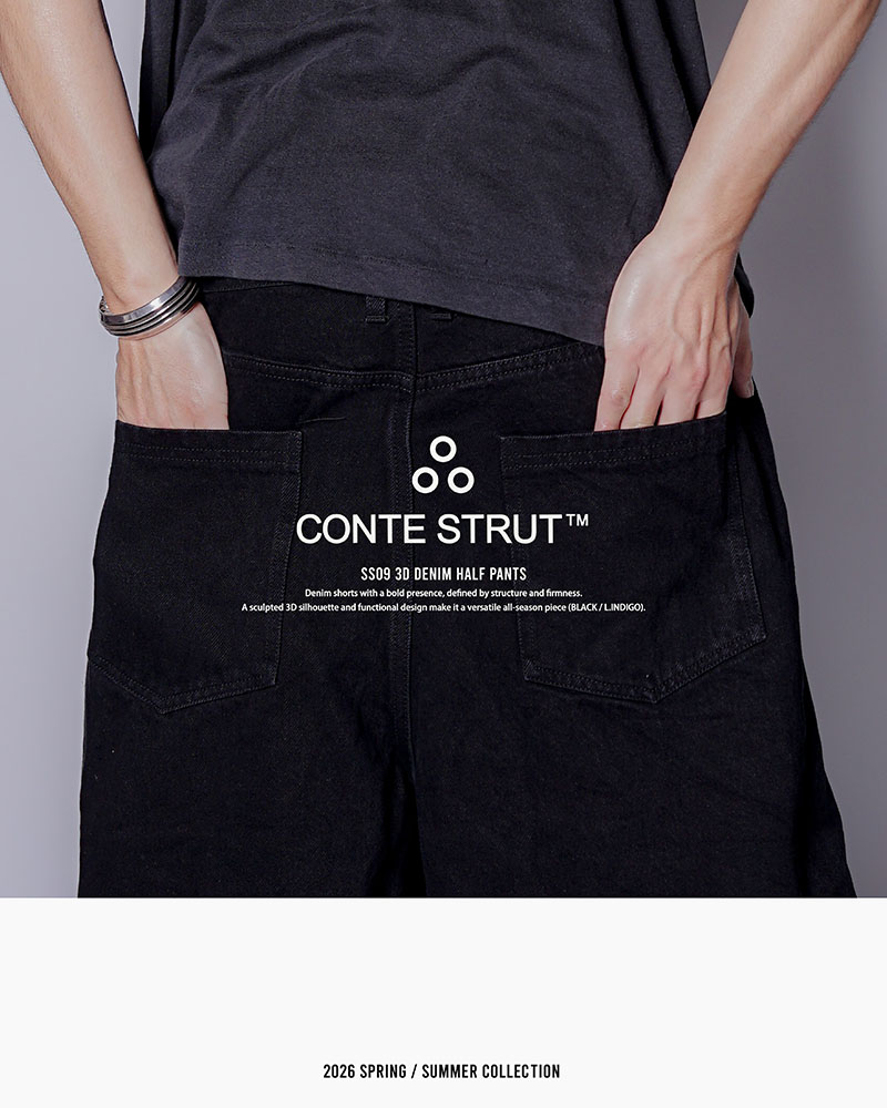 3D DENIM HALF PANTS -BLACK-
