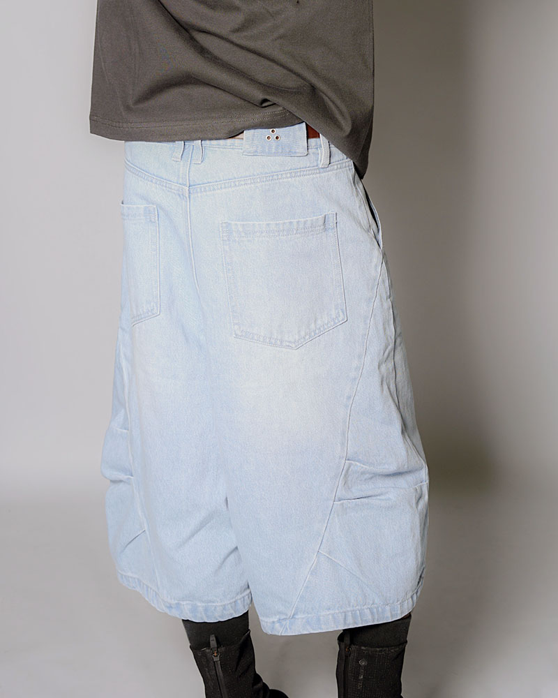 3D DENIM HALF PANTS -L.INDIGO-