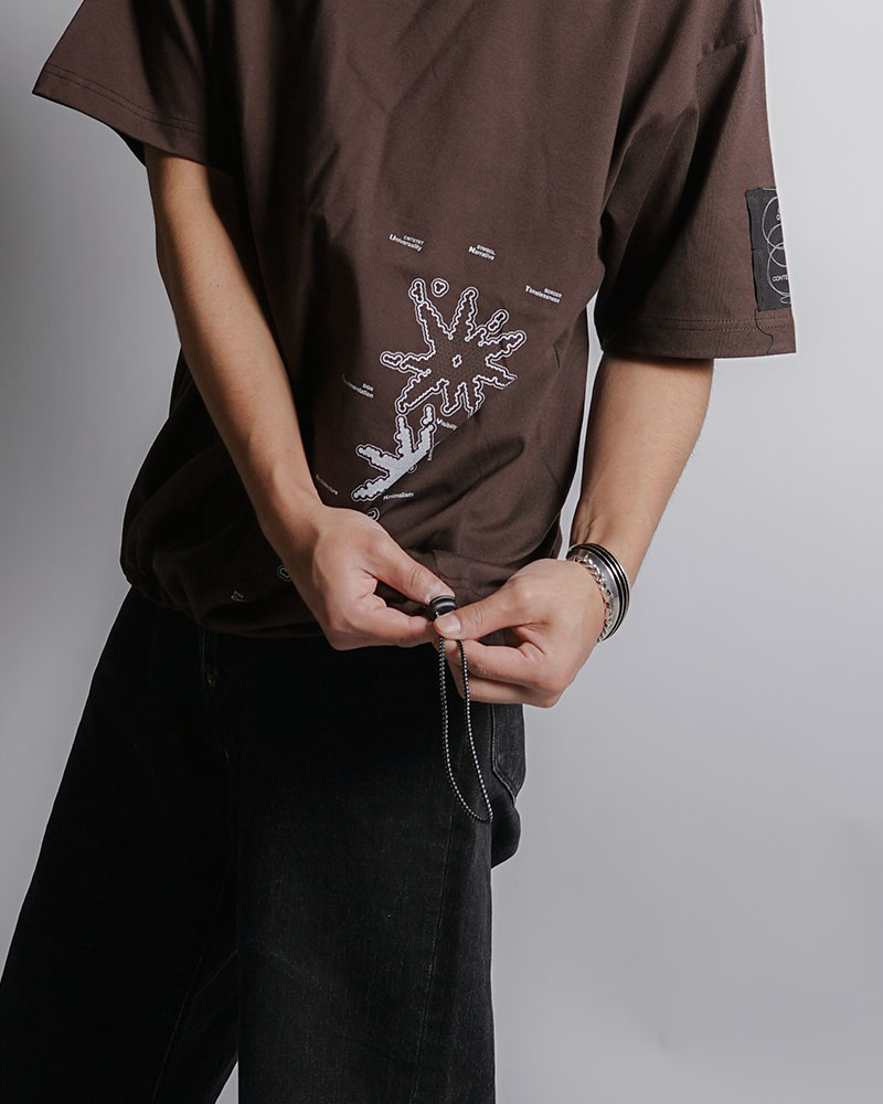 DRAWCORD HEM TEE -BROWN-