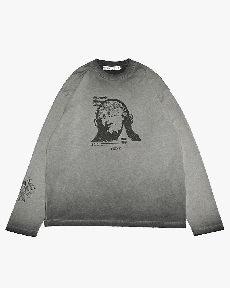 THOUGHT FADE L/S TEE -GRAY-
