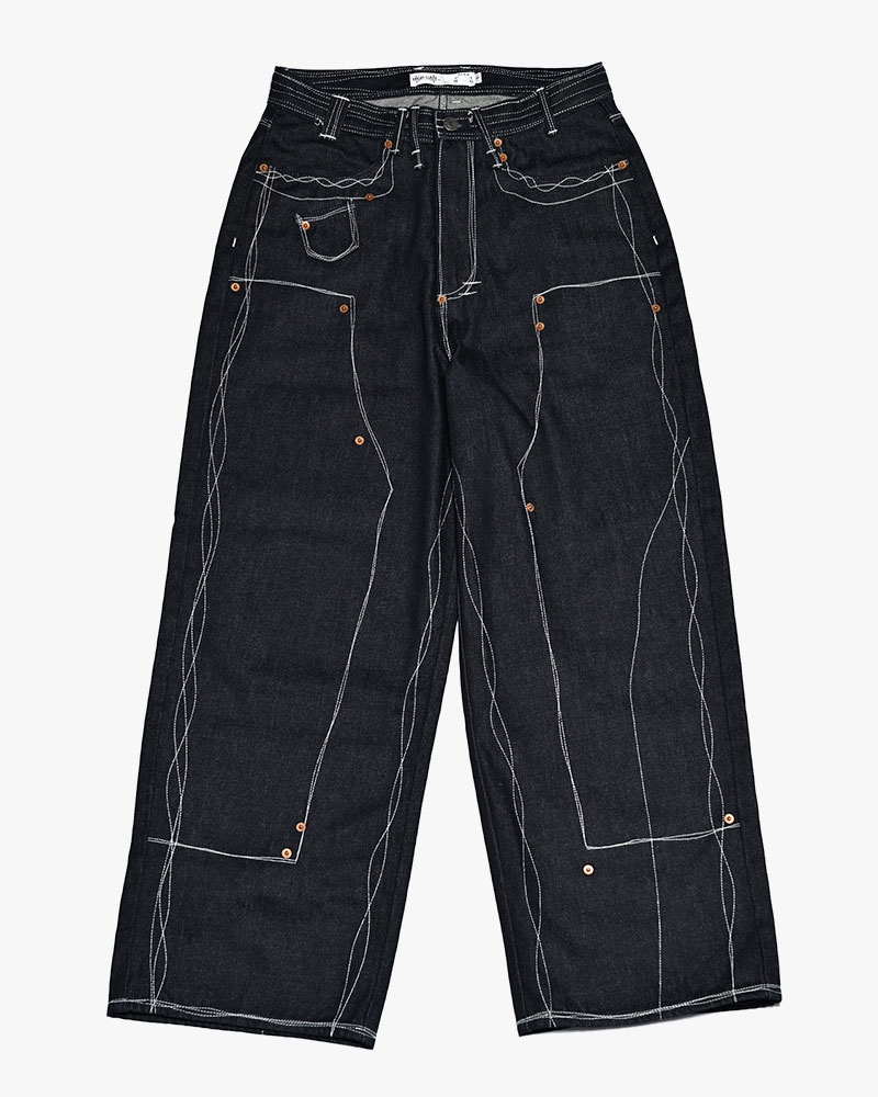 ROUGH STITCH DENIM PANTS -BLACK-