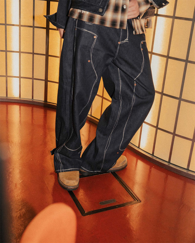 ROUGH STITCH DENIM PANTS -BLACK-