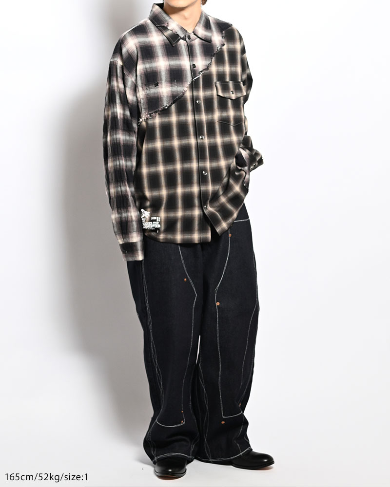 DIFFER SWITCHING CHECK SHIRT -BLACK-