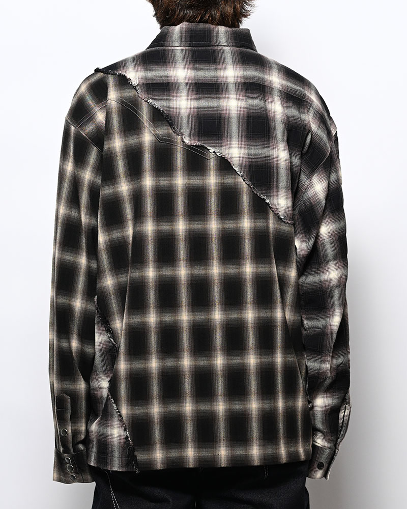 DIFFER SWITCHING CHECK SHIRT -BLACK-