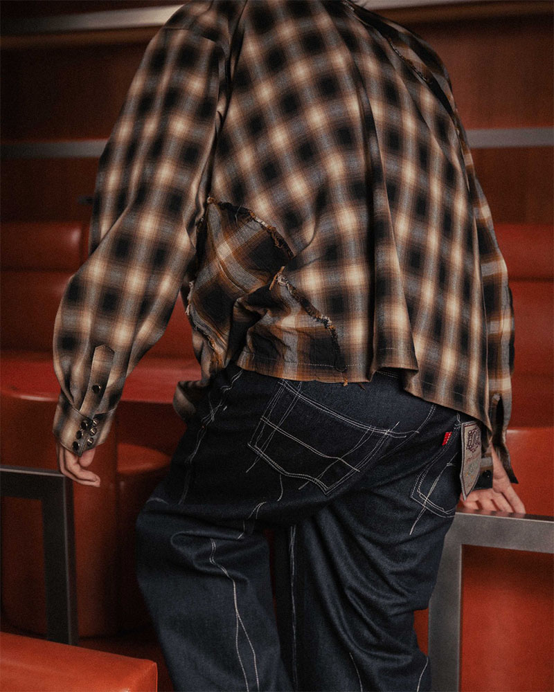 DIFFER SWITCHING CHECK SHIRT -BROWN-